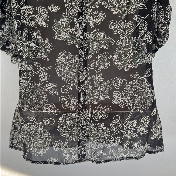 Veronica Beard Natuka black green sheer floral print ruffle trim blouse size 4 - Picture 10 of 16
